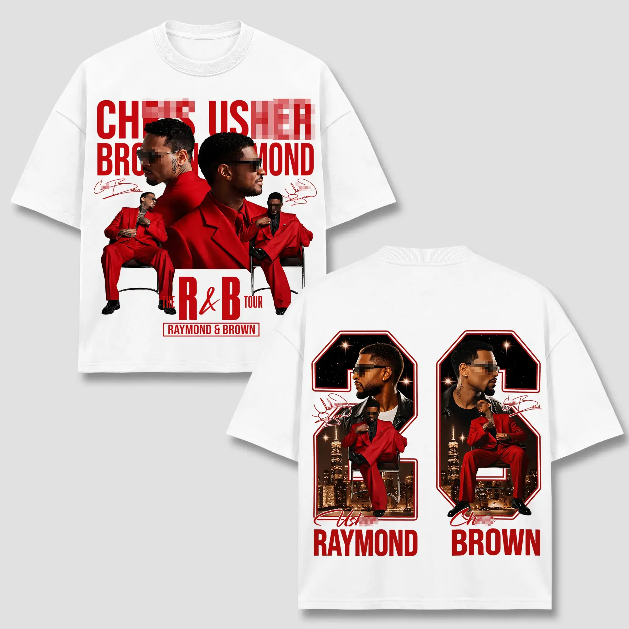 Brown Raymond T-Shirt, Raymond and Brown RAndB Tour Tee, Live Nation Concert Dates Tracklist Top, Breezy Singer Graphic, Vintage Bootleg Hip Hop Style, Retro White Heavyweight, US Unisex Casual Oversized Streetwear Gameday Apparel Outfits