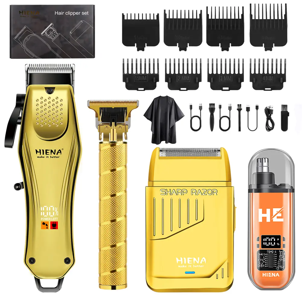 HIENA  Professional Hair Trimmer Set for Men, Cordless Hair Trimmer, Beard Trimmer, Foil Shaver, Nose Trimmer Set, Complete Electric Hair Cutting Kit with 8 Guide Combs