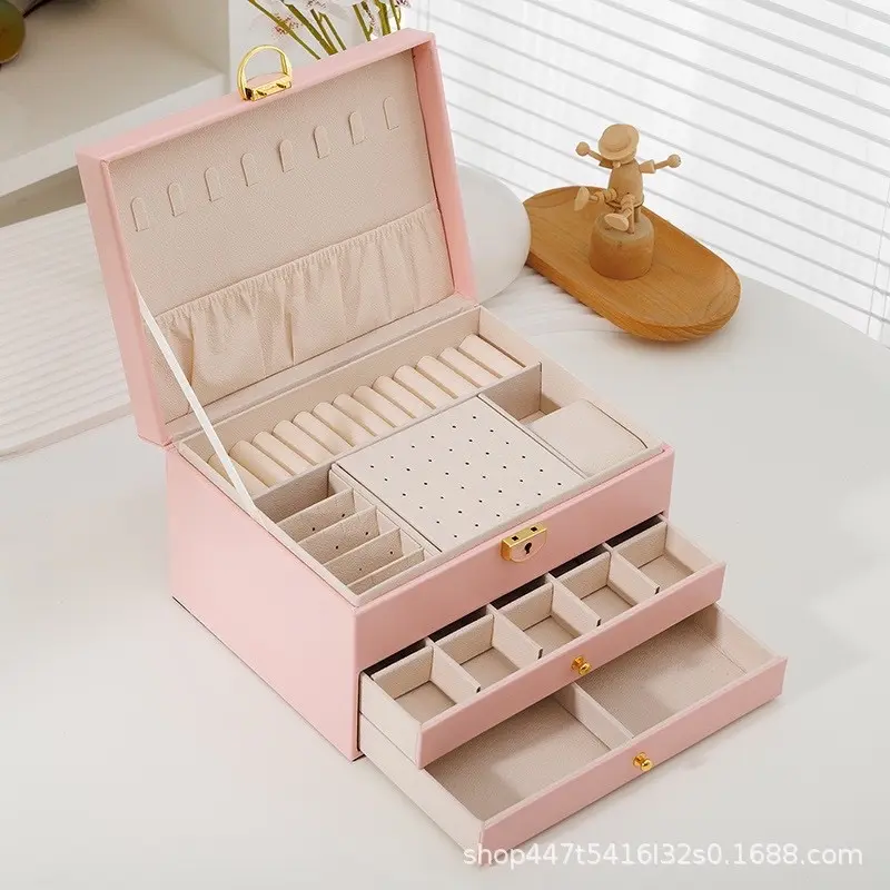 Large Jewelry Box Organizer with Lock | Multi-Layer Jewelry Storage Case | Necklace, Ring & Earring Organizer for Women