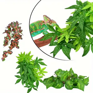 3PCS Artificial Reptile Plants with Realistic Green Leaves - Terrarium Habitat Decorations with Suction Cups for Gecko,Lizard,Snake, Hermit Crab, Frog, Gecko Tanks - Low-Maintenance Reptile Decor, Pet Hideout