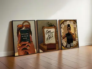Set of 3 Black Girl Wall Art, Christian Girl Room Decor,Black Woman Affirmation Prints, No Frame