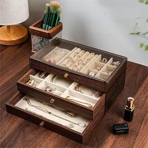 Walnut Wood Multi-Layer Elegant Jewelry Box, Jewelry Storage Armoire, Earring Storage Case, Ring Necklace Organizer, Perfect Gift for Women