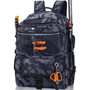 50L Fishing Tackle Backpack with Built-in Rod Holder Large Water-resistant Outdoor Fishing Bag