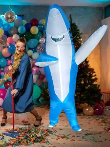 Inflatable Shark Costume, Air Blow Up Jaws Jumpsuit, Fancy Dress, Funny Carcharias Suit, Perfect for Cosplay Party, Clothes, Halloween, Polyester