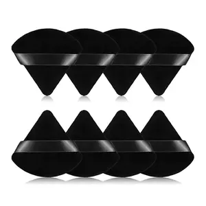 8Pcs of Triangular Powder Puff Makeup Sponges, Made of Super-soft Velvet, Designed for Contouring, Eye, and Corner, Beauty Blender Foundation Mixing Container.(Black)