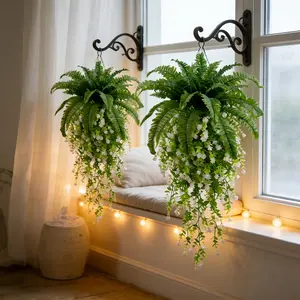 6pcs High-Quality Camellia Wall Hangings, Boston Fern, Large Outdoor Artificial Plants, Wedding Garden Modern Decor, Yard Decoration