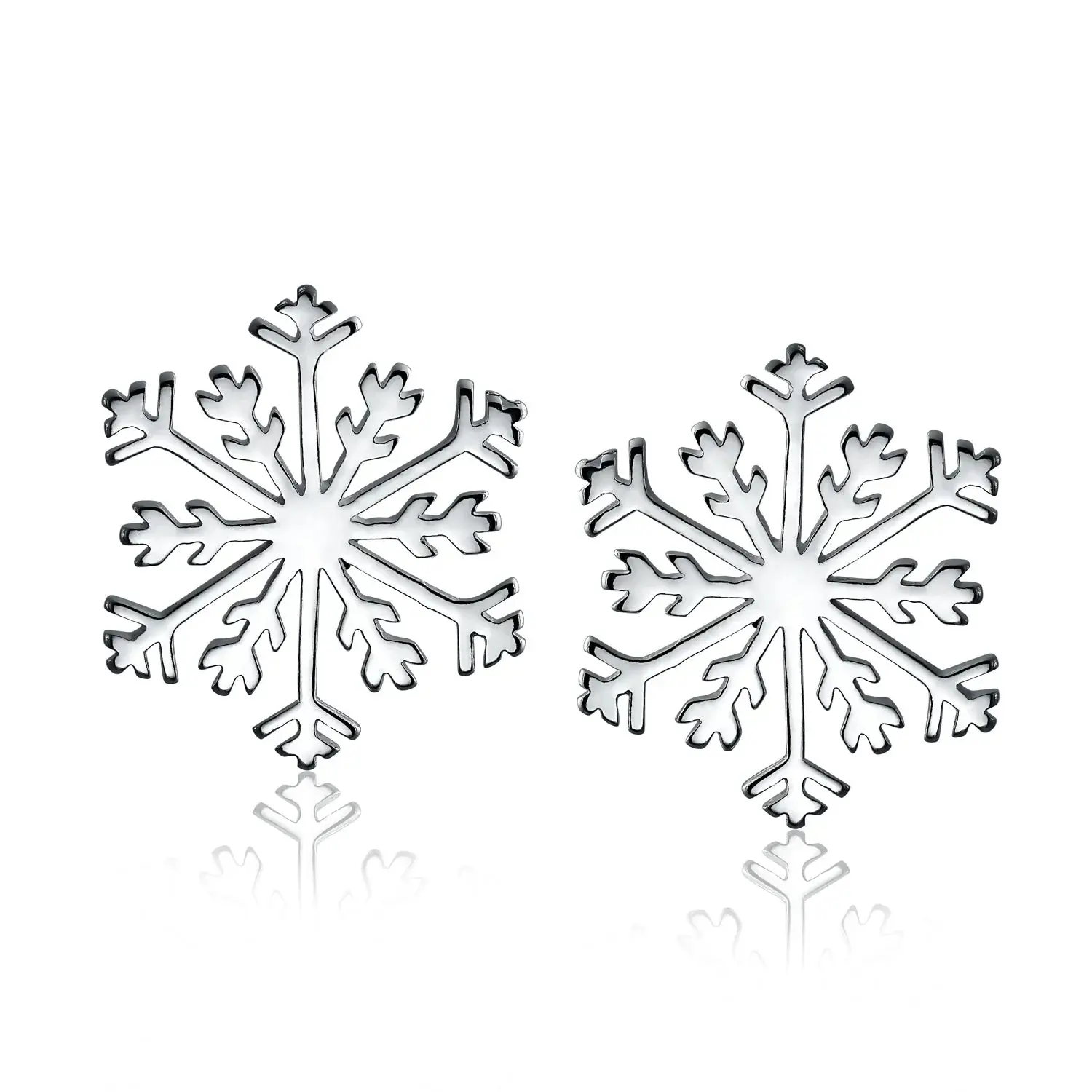 Classic Snowflake Stud Earrings Polished Sterling Silver for Christmas Parties