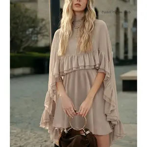 Suitable for Spring and Summer Elegant Style Transparent Chiffon Ruffled Dress with Camisole Two-Piece Set
