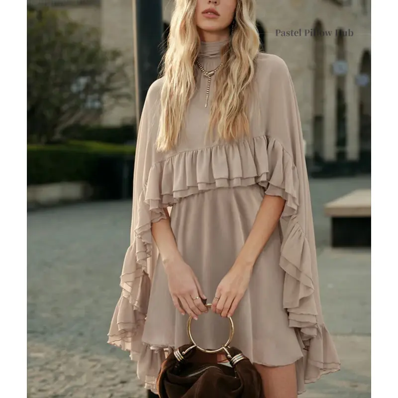Suitable for Spring and Summer Elegant Style Transparent Chiffon Ruffled Dress with Camisole Two-Piece Set