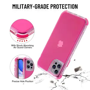 [Free/ship] For iPhone 17 16 15 Pro Max 14 13 12 17 Air Fashion Shockproof Hybrid 3-Layers Rugged Defender Case Hard Bumper Candy Color Back Cover Transparent Frame Case