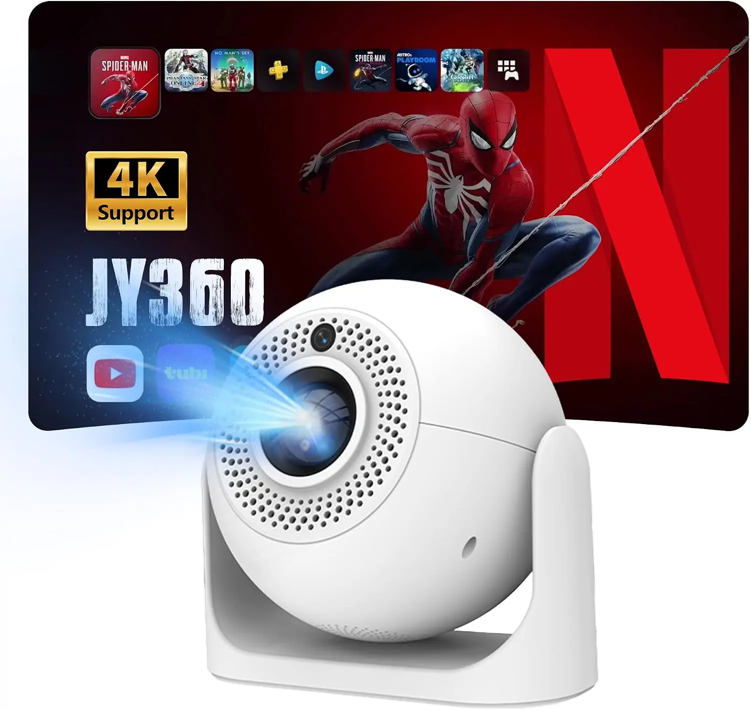 DEYSINN -Mini Projector with WiFi and Bluetooth Portable Window Projector | Built-in APPS & Auto Focus & 180° Rotation, Ceiling Projector, Home Theater Movie Bedroom Use, Compatible with Smartphone