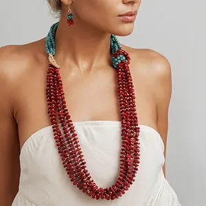 Statement Multi layer Acrylic Bead Necklace with Contrasting Colors Handmade for Women Wedding Party Jewelry