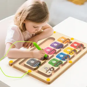 Wooden Magnetic Maze Counting Beads Game for Kids Aged 3+, Educational Stem Toy with Pen, Fine Motor Skills Development, Multifunctional Learning Set Maze Board