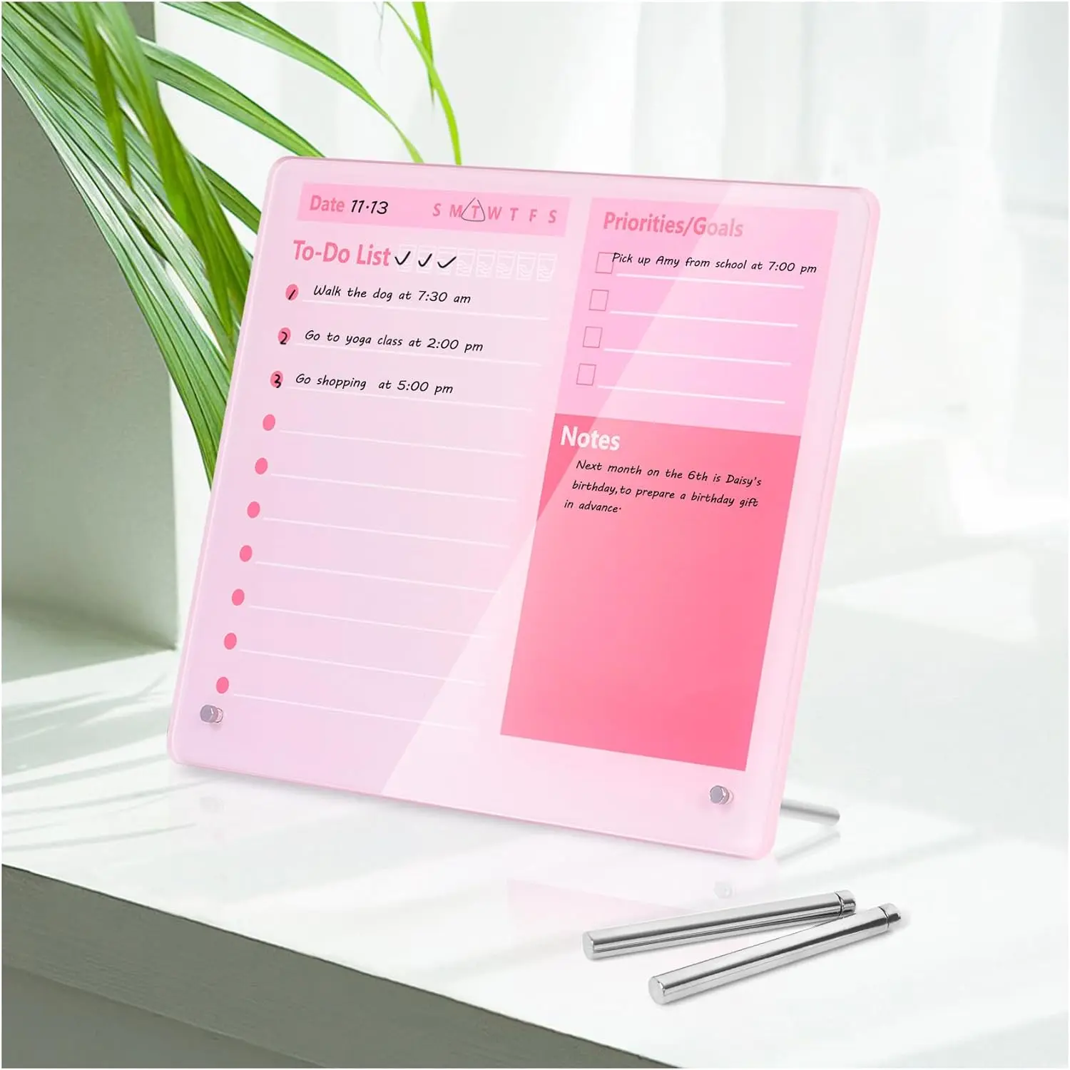 Desktop Thickened  Dry Erase Board to do List Planner Board,12"x10",Tabletop Whiteboard with Stand,Frameless Pink Dry Erase White Board,for Office/Home/School