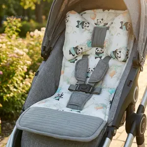 Baby Stroller Cushion, Cartoon Animal Soft Car Seat Cushion Washable Infant Stroller Insert with Pillow 14.96x31.1in