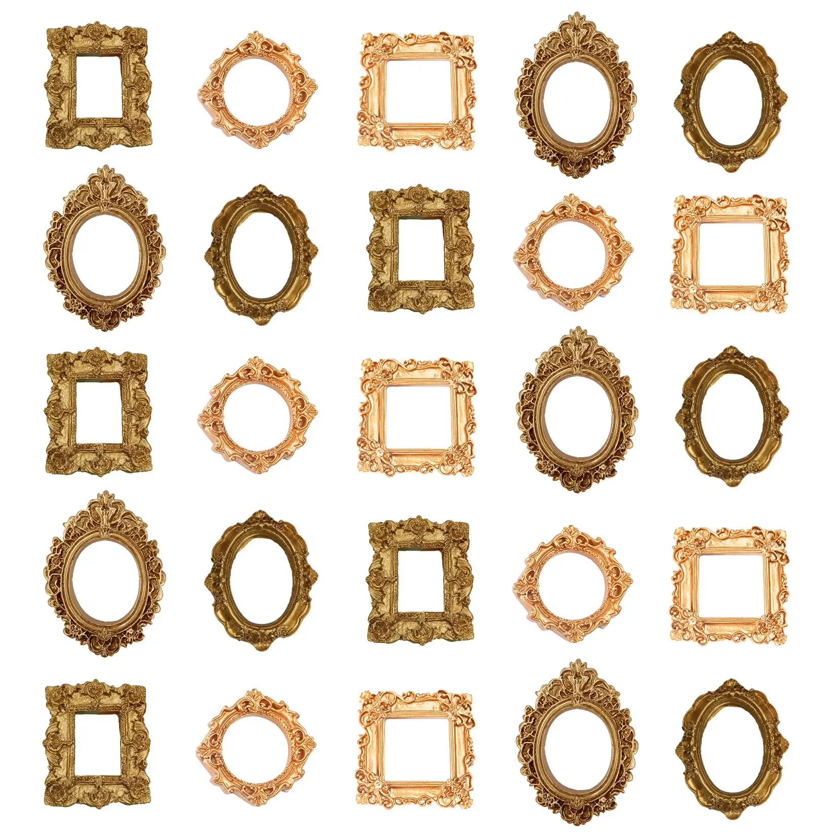 Set of 25 Vintage Gold Mini Picture Frames, Ornate Resin Photo Frames for Tabletop Display – Small Antique Decorative Frames for Aesthetic Room Decor, Nail Art, Photo Booth or Party Decorations