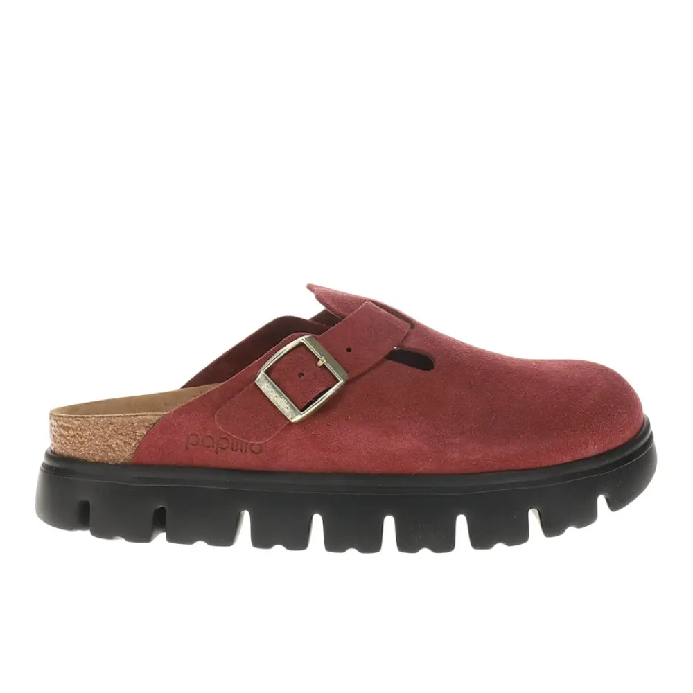 BIRKENSTOCK Womens Boston Chunky Suede Leather Clogs Casual - Red