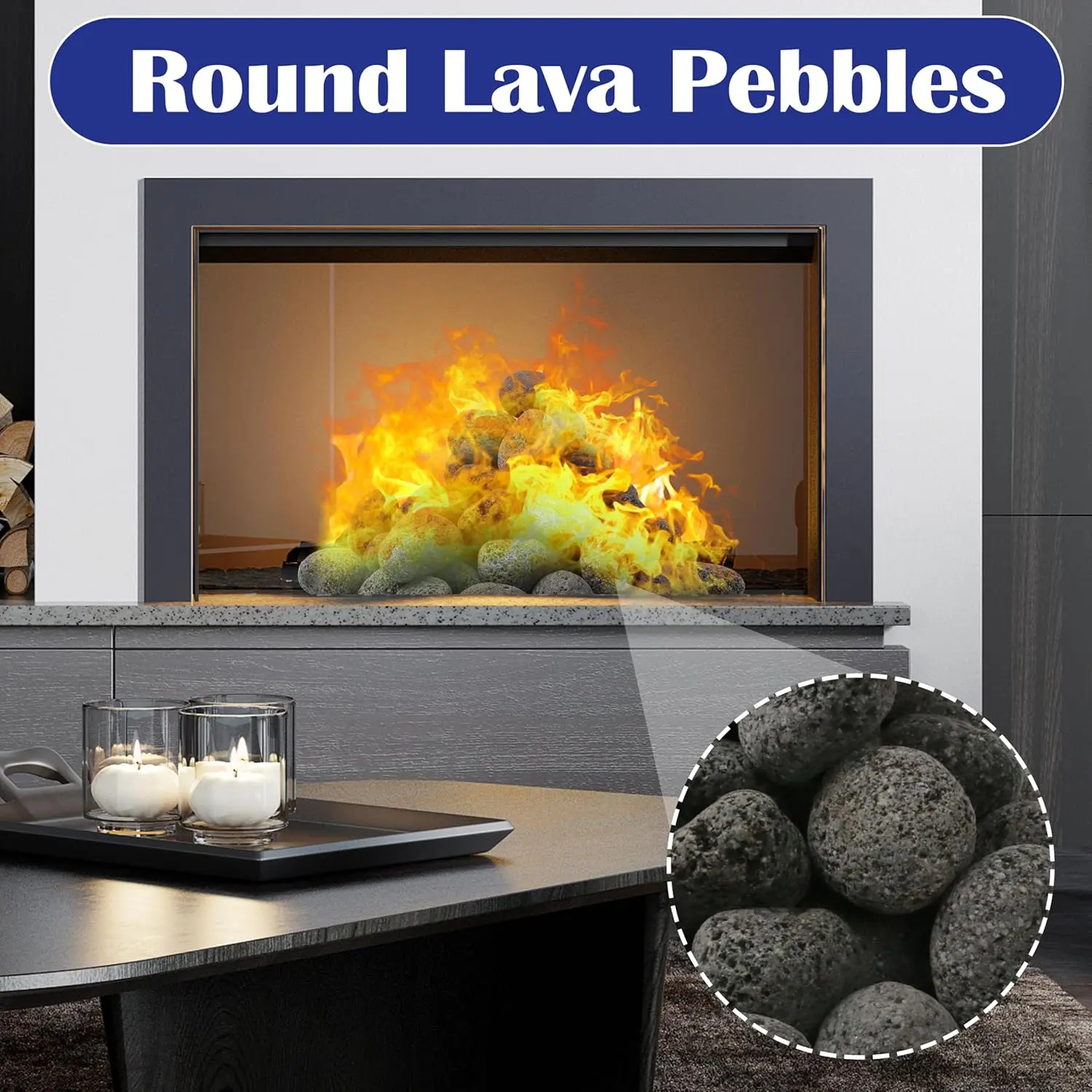 10LBS Black Lava Rocks for Fire Pit 1-2 inch Gas Fireplace Rocks, Black Lava Pebbles for Propane Fire Pit, Decorative Volcanic Stone for Outdoor & Indoor Gas Fireplace (10, Pounds)
