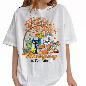 Pete The Cat ThanksGiving Is For Family Shirt, Cute Thanksgiving Cat Shirt, Fall Family Matching Tee, Autumn Pumpkin Shirt, Children's Book Gift
