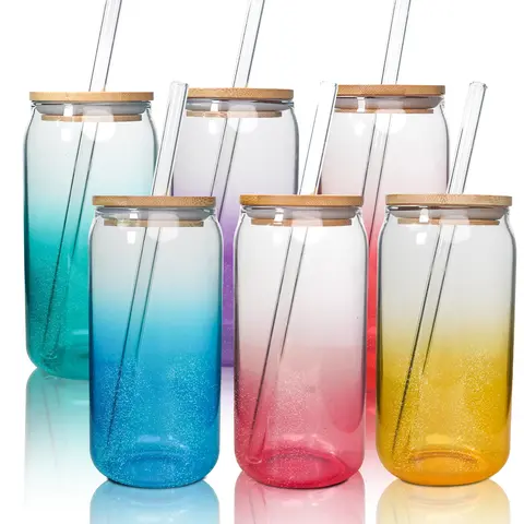 ANOTION Gift for Women 18oz Borosilicate Color Glass Cups with Bamboo Lids and Straws - Iced Coffee Cups Reusable Colored Glassware Drinkware Tumblers