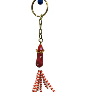 Shango Orisha Key Chain with Red Beaded Tassels and Gold Tone Rings for Stylish Accessory Perfect for Everyday Use