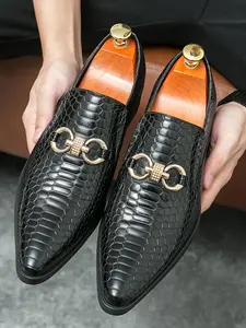 Men's Fashionable Snake Skin Embossed PU Leather Pointed Dress Shoes, Casual Comfortable Loafers for Daily Wear, Business Style Office Shoes for Party, Daily Clothing Decor