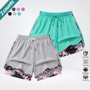 3-Pack Women’s Summer Lightweight Athletic Shorts, Faux Two-Piece Anti-Exposure Lining, Elastic Drawstring Waistband, Quick-Dry Breathable High-Stretch Fabric, Suitable for Running, Fitness, Basketball Training, Yoga, and Outdoor Activities