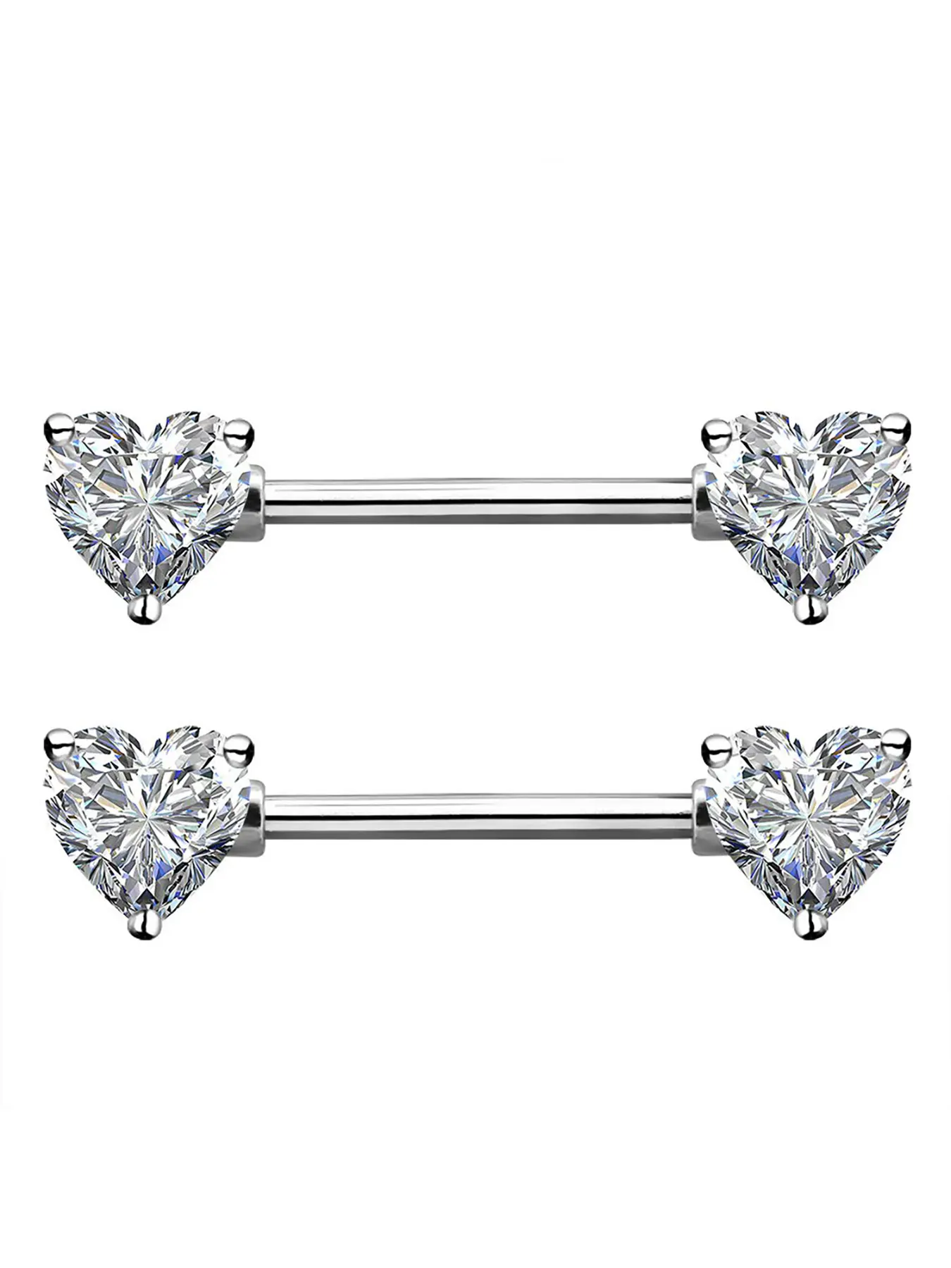 2pcs 14g Surgical Steel Nipple Ring Barbell Heart Cz Women's Nipple Rings Piercing Shield Body Jewelry Body Piercings, Geometric Style, All Seasons