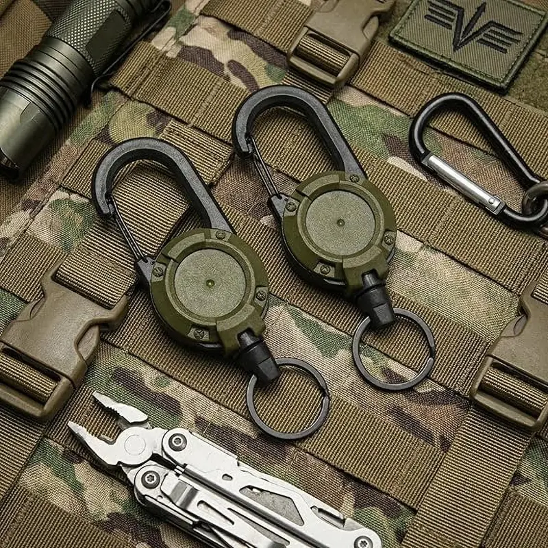 2-Pack Heavy Duty Retractable Keychains - Multi-Function Carabiner Clip with Super Strong Steel Cable, Easy to Use, Unisex Design for Hiking, Camping & Climbing, Tactical Keychain, Keychain Set