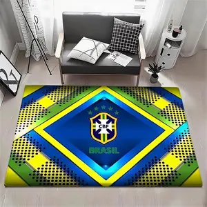 BRA Brazil national football team Floor Mat Eco Flannel Doormat Non-Slip Odorless Soft Short Plush Indoor Floor Rug Home Decor Aesthetic Bedroom Living Room Kitchen Mat 6 Sizes Available 40x60 50x80 60x90 80x120 100x160 120x160cm