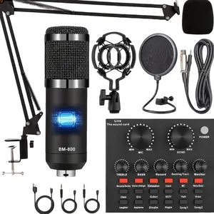 BM800 Podcast Microphone Bundle, USB Rechargeable Condenser Studio Microphone with V8 Sound Card, Professional Audio Equipment for Laptop Computer Vlog Live Streaming, Recording, Accessory
