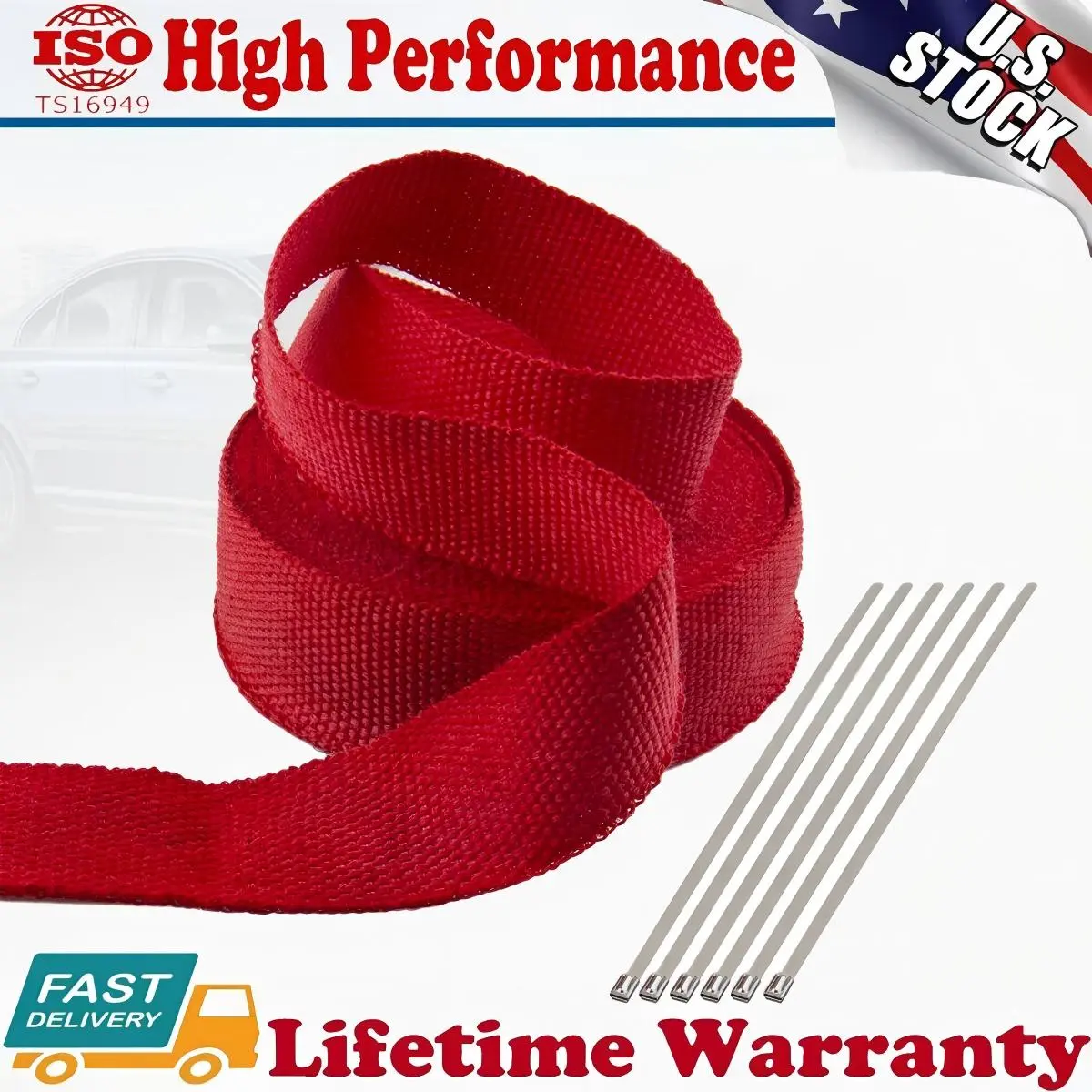 2" Fiberglass Exhaust Heat Wrap Roll for Motorcycle, Durable Lightweight Heat Shield Tape, Red, Enhance Performance Protection, Ideal Gift for Men (Father's Day)