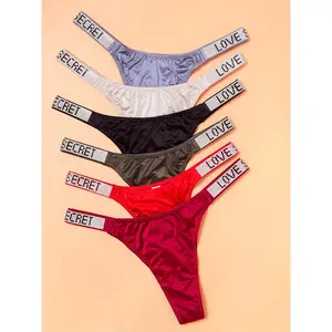 4pcs Sparkling Letter Rhinestone Thongs - Low Waist Stretchy Sports Panties for Women - Comfortable Lingerie & Underwear with Rhinestone Embellishments