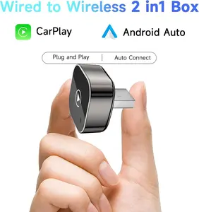 Version Wireless CarPlay Adapter for Portable In-Car Display, 2-in-1 Wireless CarPlay and Android Auto for Seamless Smart Navigation and Entertainment