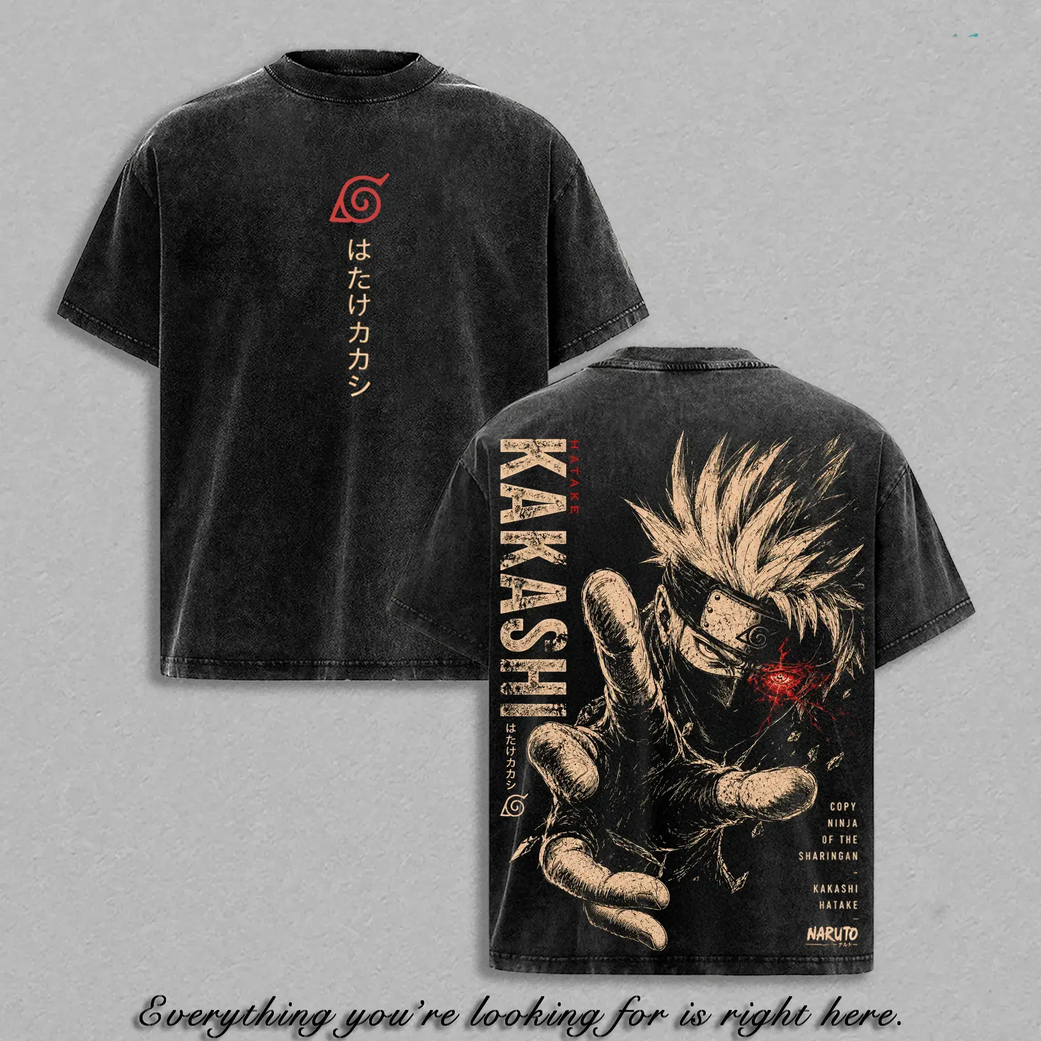Kakashi Hatake Vintage Anime Shirt - Oversized Washed Graphic Tee Heavyweight Cotton Double Printed Unisex Streetwear Tops Naruto Shippuden Manga Apparel Y2K Retro Casual T-Shirt For Otaku Fans Japanese Aesthetic Clothing Trendy Graphic Tshirts Gift 2026