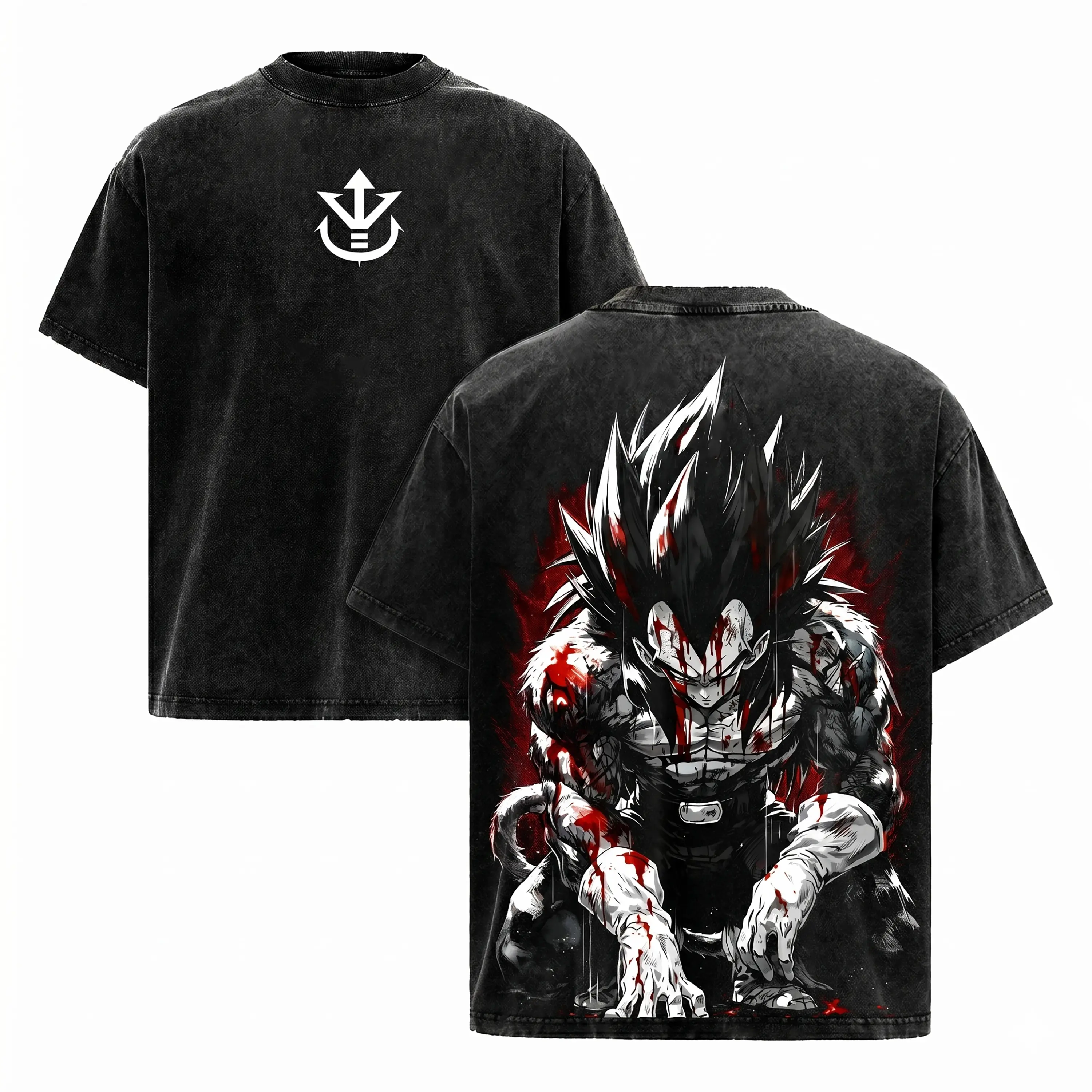 Battle Vegeta Vintage Washed T-shirt - DBZ Acid Wash Oversized Shirt - Anime Gym Pump Cover