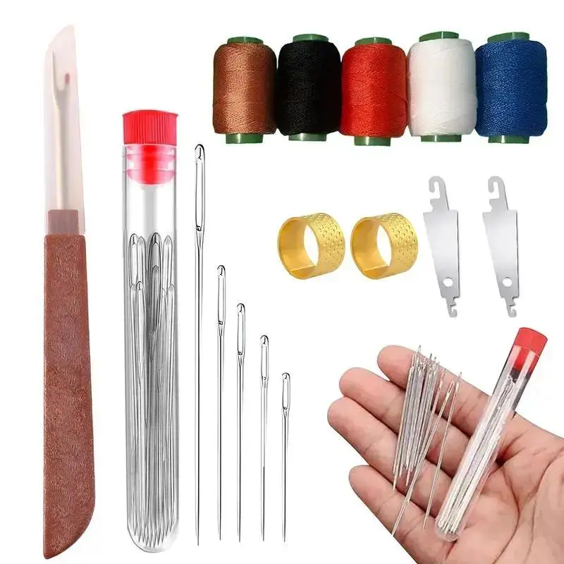 36PCS Large Eye Steel Sewing Needles Set | Long Thin Quilting Hand Sewing Kit for DIY, Embroidery & Craft Projects with Thread & Tools