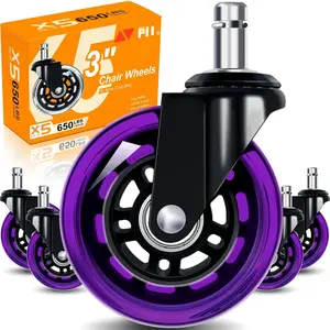 Office Chair Wheels for Casters Replacement - 3" Rubber Wheels for  Gaming Desk Caster Smooth & Safe Rolling for  Floors Including Hardwood and Carpet - Set of 5 -