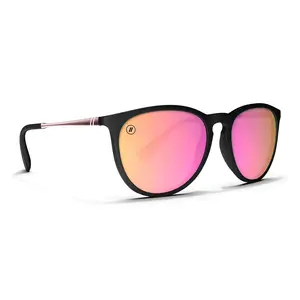 Blenders North Park Rose Theater Sunglasses – Polarized Rose Mirror Lenses, UV400 Protection, Scratch-Resistant, Soft Matte Black Frame, Medium-Large Fit