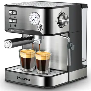 PlumChef 20 Bar Professional Espresso Machine with Milk Frother, Single & Double Shot, ESE Pod Compatible, Pressure Display, Removable Water Tank for Cappuccino, Latte, & Macchiato – Home Barista Edition，Silver espresso  machines coffee machine
