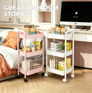 Kids Room 3‑Tier Rolling Storage Cart with Black Wheels, Mobile Book Toy Organizer Trolley, Freestanding Children’s Utility Shelf for Books Toys Daily Supplies