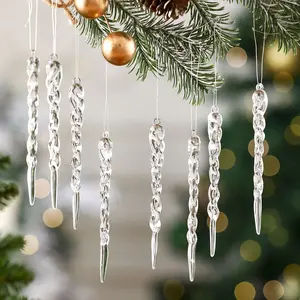 12pcs Christmas Tree Ice Cylinder Decorations, Transparent Crystal Hanging Ornaments for Winter Wedding Party, Creative Snowflake Pendant