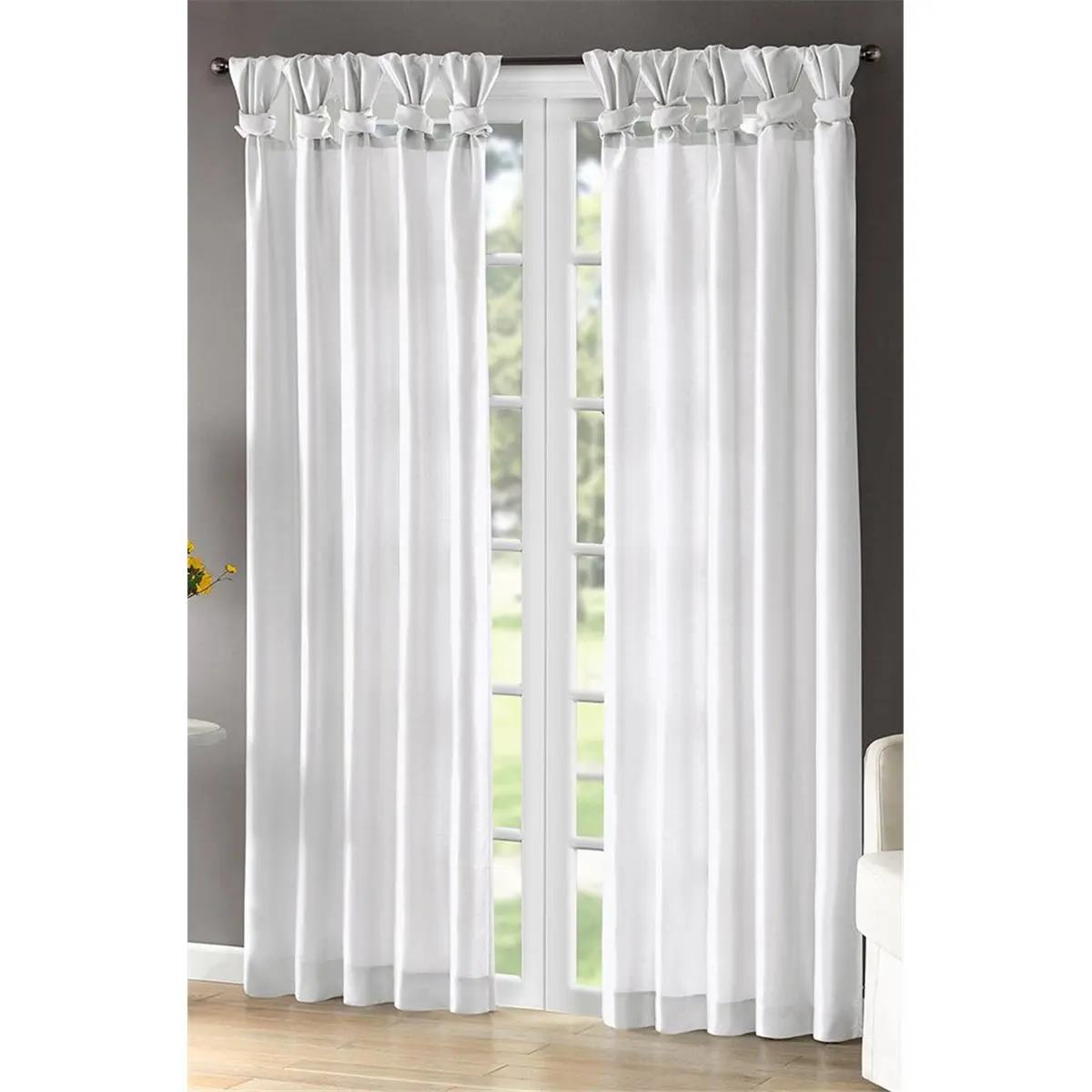 212 MAIN Privacy-Lined Solid Polyester Twisted Tab Window Panel Curtain - 50x108 in, White, Easy-Hang Room Decor Curtain with Deep Folds, Machine Wash, Do Not Bleach