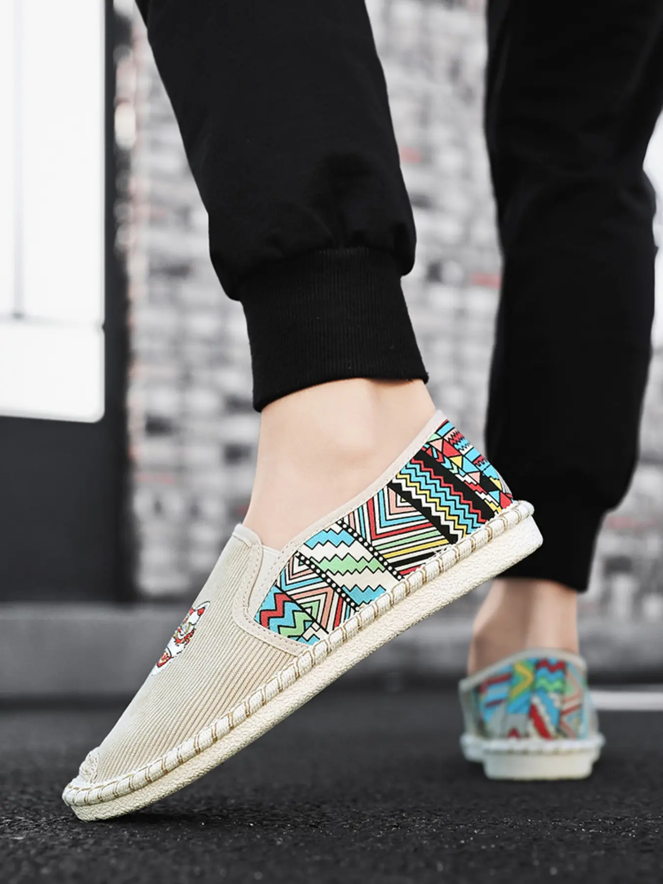 Men's Ethnic Style Breathable Canvas Shoes, Woven Slip-On Fashion Loafers Casual Espadrilles Walking Shoes