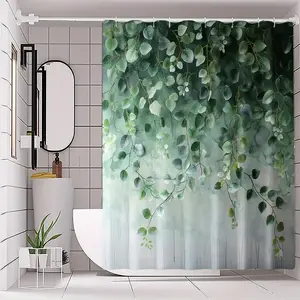 Long Leaf Design Shower Curtain, Perfect for Bathroom Decor, Bathroom Decoration Accessories, Easy to Clean, Multiple Sizes Available, Includes Shower Curtain Hooks