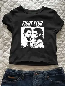 Women's Fight Club Print Round Neck Graphic Tee, Vintage Trendy Casual Short Sleeve T-shirt for Daily Wear, Ladies Summer, Top