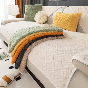 Boho Style Plush Sofa Cushion, 1 Count Colorblock Non-slip Sofa Protector, Machine Washable Sofa Cover for Home Living Room, Sofa Couch Covers