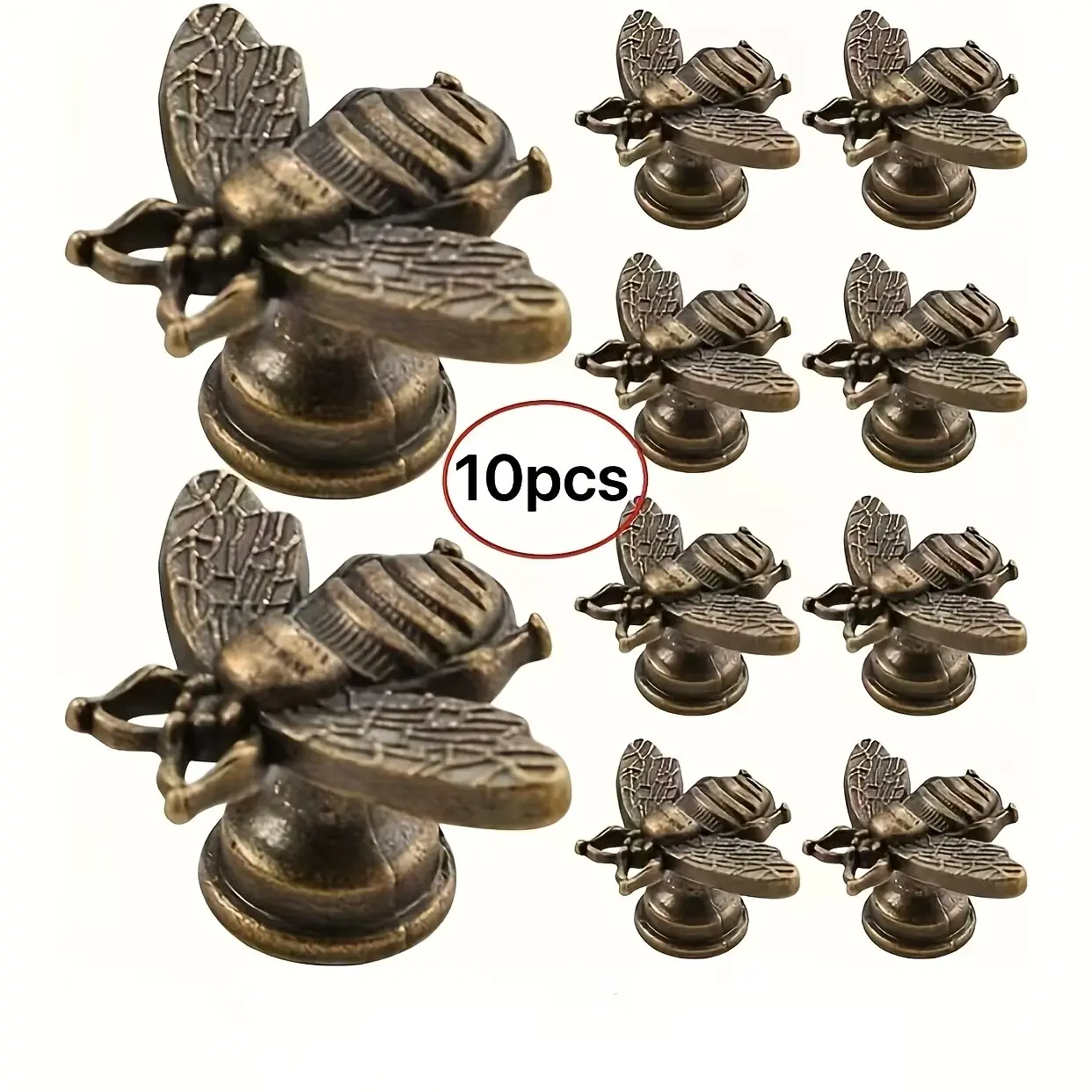10-Pack Vintage Bee Pull Handles, Polished Zinc Alloy Drawer Knobs, Cabinet Knobs And Pulls, Elegant Bee Design, Durable and Stylish, Easy Installation, Ideal for Home Decor, Kitchen Hardware, Door Handles Interior, Door Hardware
