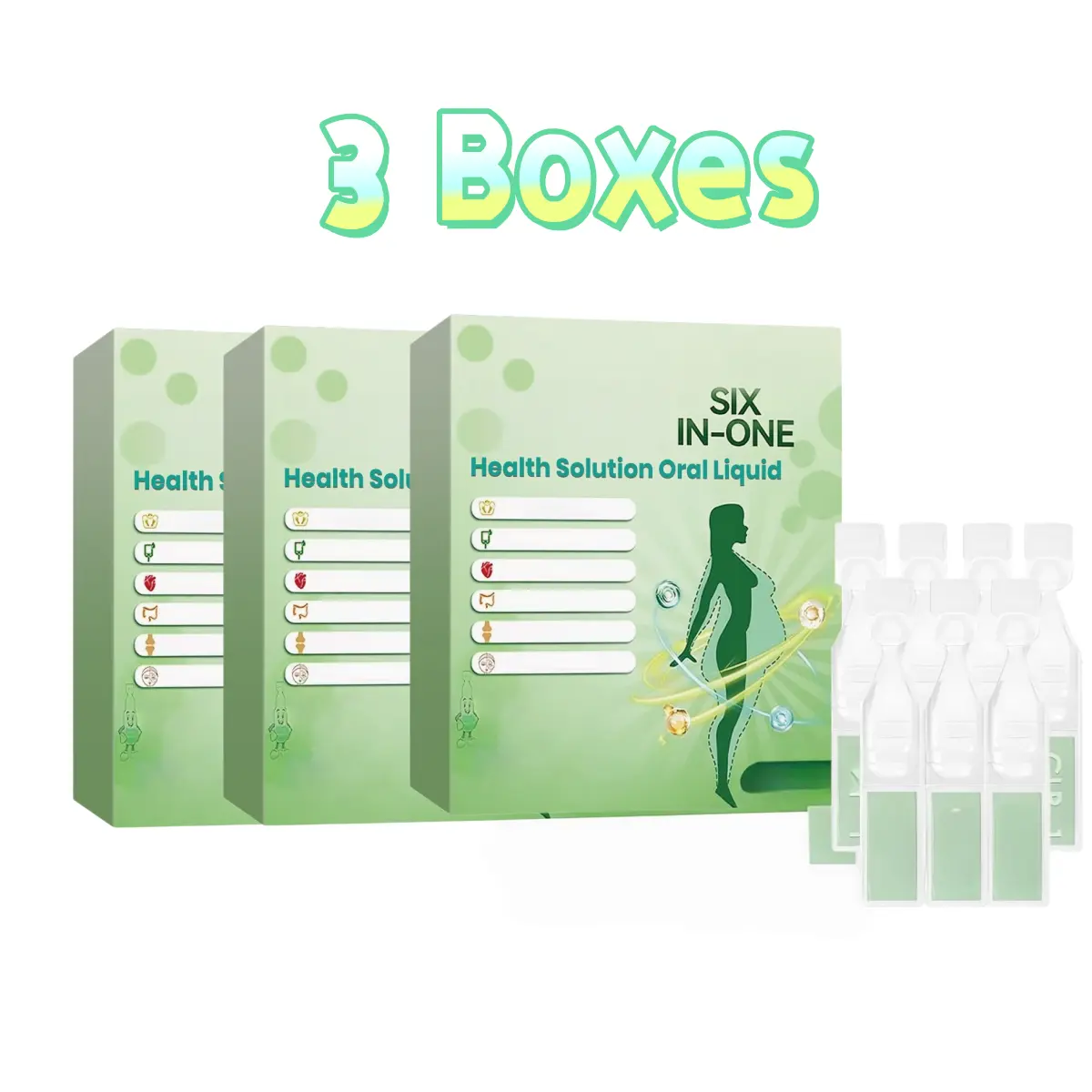 Health oral liquid, made of green tea extract, moringa leaf extract and turmeric, supports intestinal health and body balance, easy to carry, 7 sticks per box