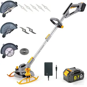 2026 Upgraded Cordless Grass Trimmer with 3 Cutting Heads, 21V 4A 3000mAh High Capacity Battery Powered Electric Grass Mower for Garden Yard